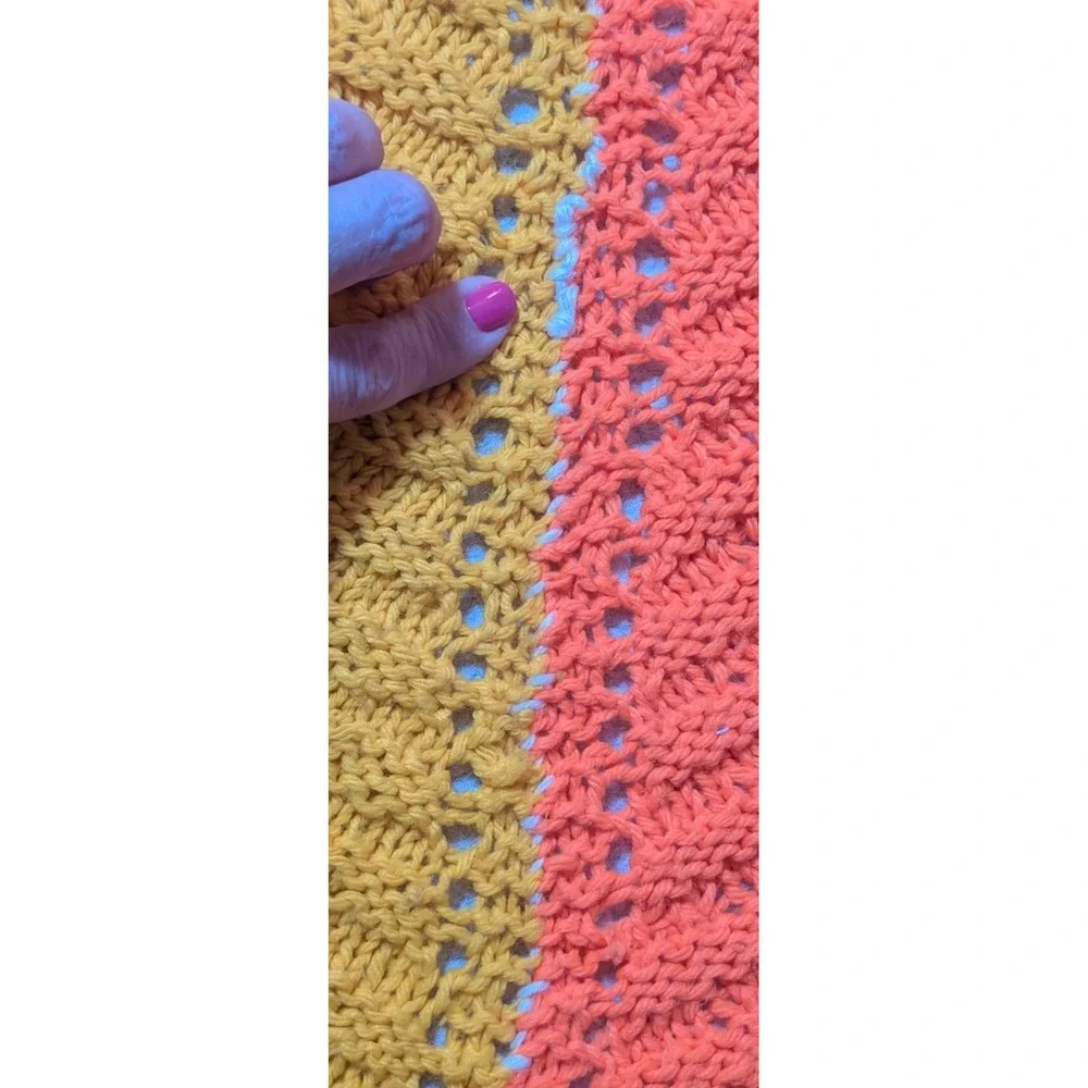 Crochet Afghan Yellow Orange Brown Harvest Autumn Blanket Handmade 54X59 Vintage